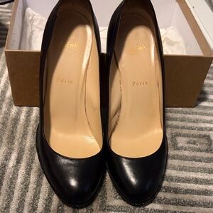 Louboutin Black Leather Women's Block Heel Pumps